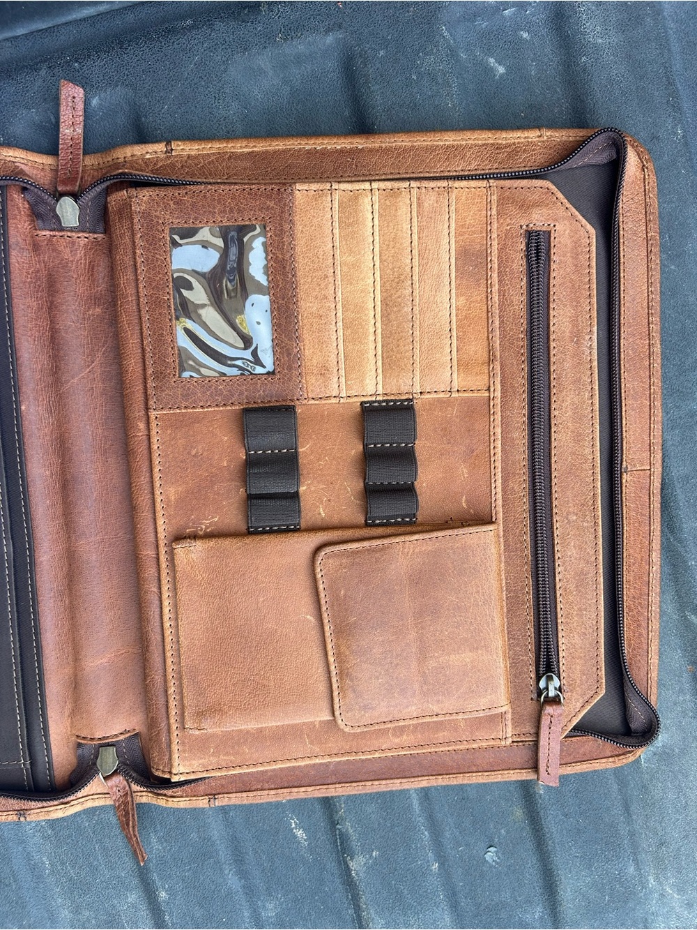 Brown Leather Zippered Portfolio - Picture 6 of 12
